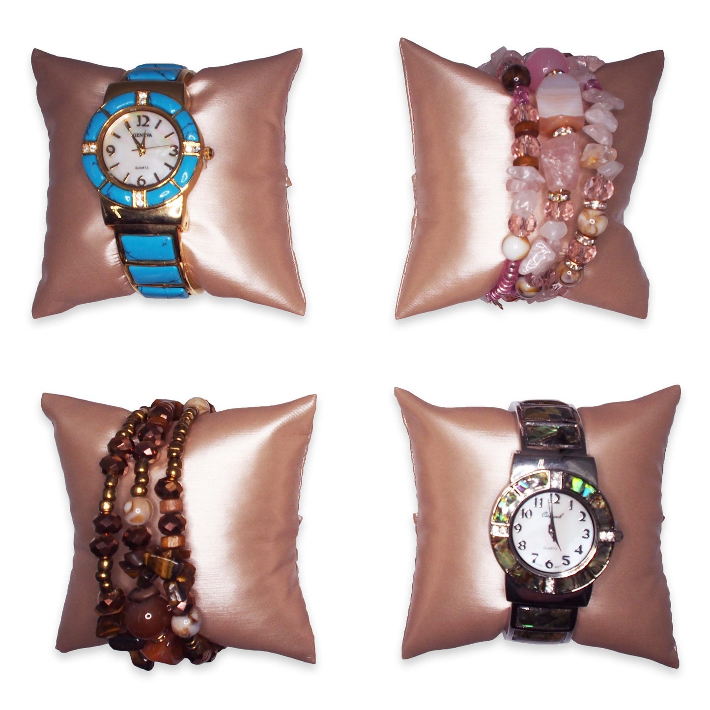 6 Qty - 3" x 3" Faux Leather Steel-Rose Pink Watch/Bangle Pillow Display