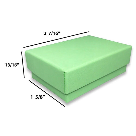 Made in the USA Light Green Cotton Filled Gift Boxes - 2 7/16" x 1 5/8" x 13/16"