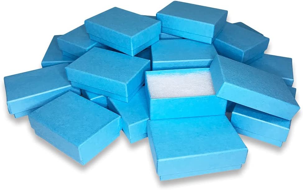 Made in the USA Light Blue Cotton Filled Gift Boxes - 2 7/16” x 1 5/8” x 13/16"