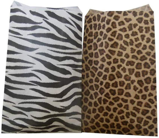 Combination Leopard & Zebra Pattern Flat Paper Bags - for Sales/Treats/Parties Cookies/Gifts