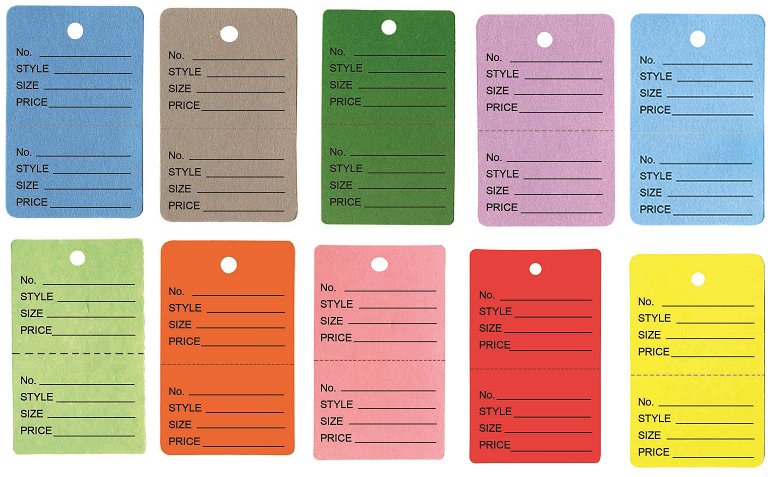 100 Qty Unstrung Colored Price Tags w/Perforated Stub