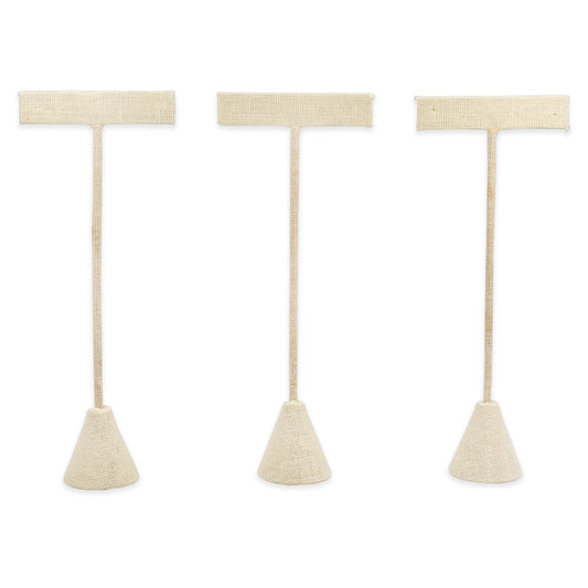 6-Pack 6.75" Tall - Beige Linen T Shape Earring Display Stand