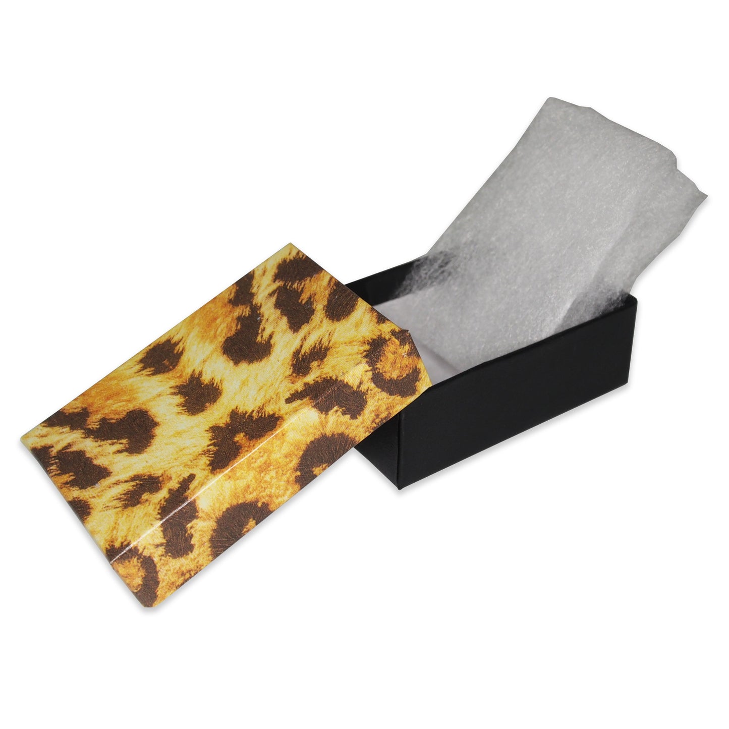 50 Qty Leopard Pattern Imported Cotton Filled Earring Jewelry Boxes - 2 1/8" x 1 5/8" x 3/4"