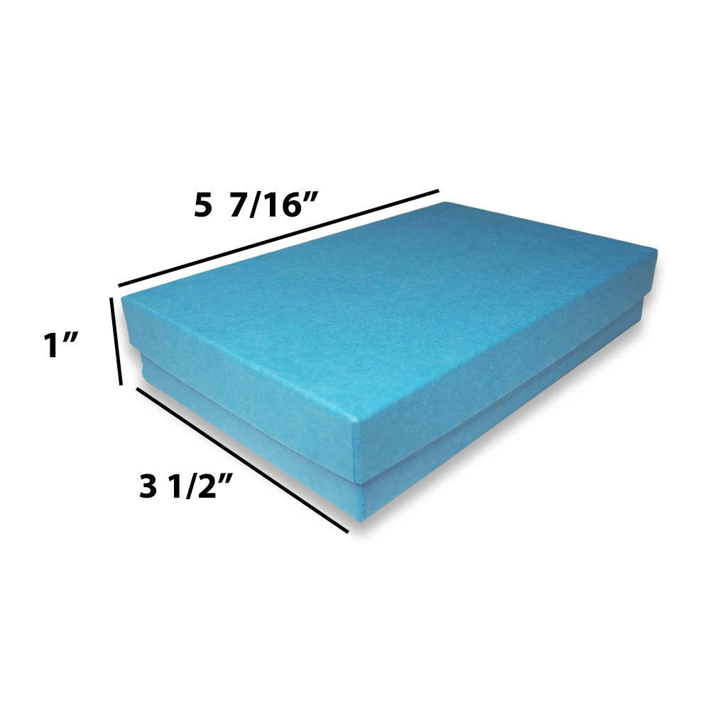 Light Blue Cotton Filled Box Dimensions: 5 7/16" x 3 1/2" x 1"H