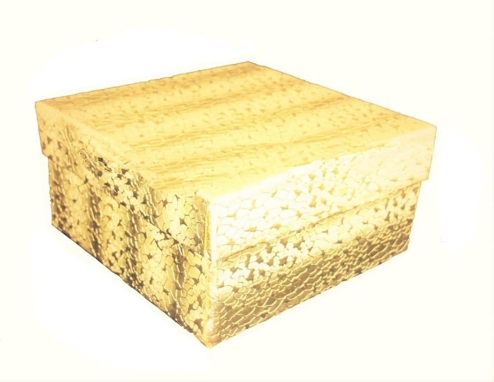 Gold Foil Cotton Filled Box: 3 1/2" x 3 1/2" x 2"H