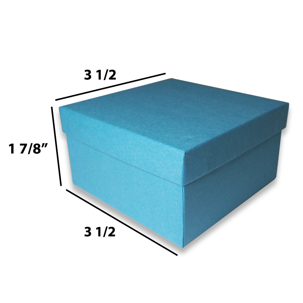 Light Blue Cotton Filled Box Dimensions: 3 1/2" x 3 1/2" x 1 7/8"