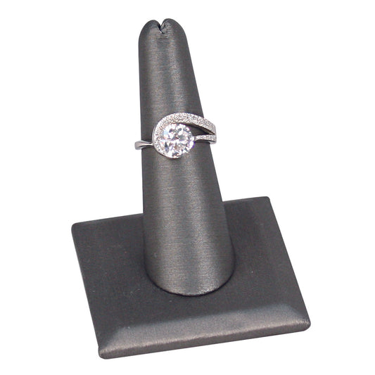Single Tall Steel Grey Faux Leather Ring Stand with Semi-Circle Base