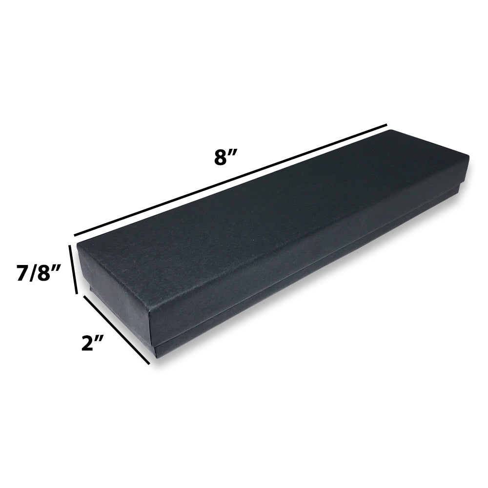 Matte black cotton filled box dimensions: 8" x 2" x 7/8"H