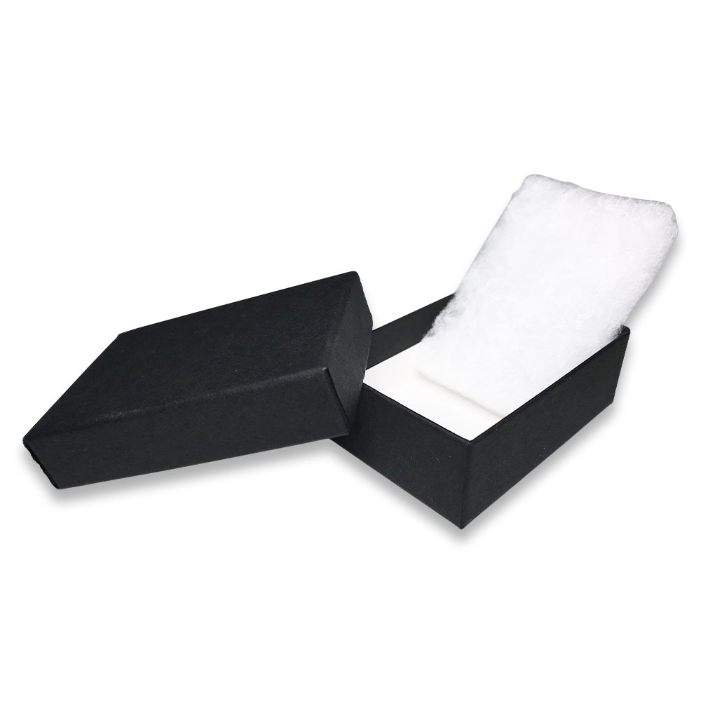 Black Matte Cotton Filled Box opened to show cotton filling liner