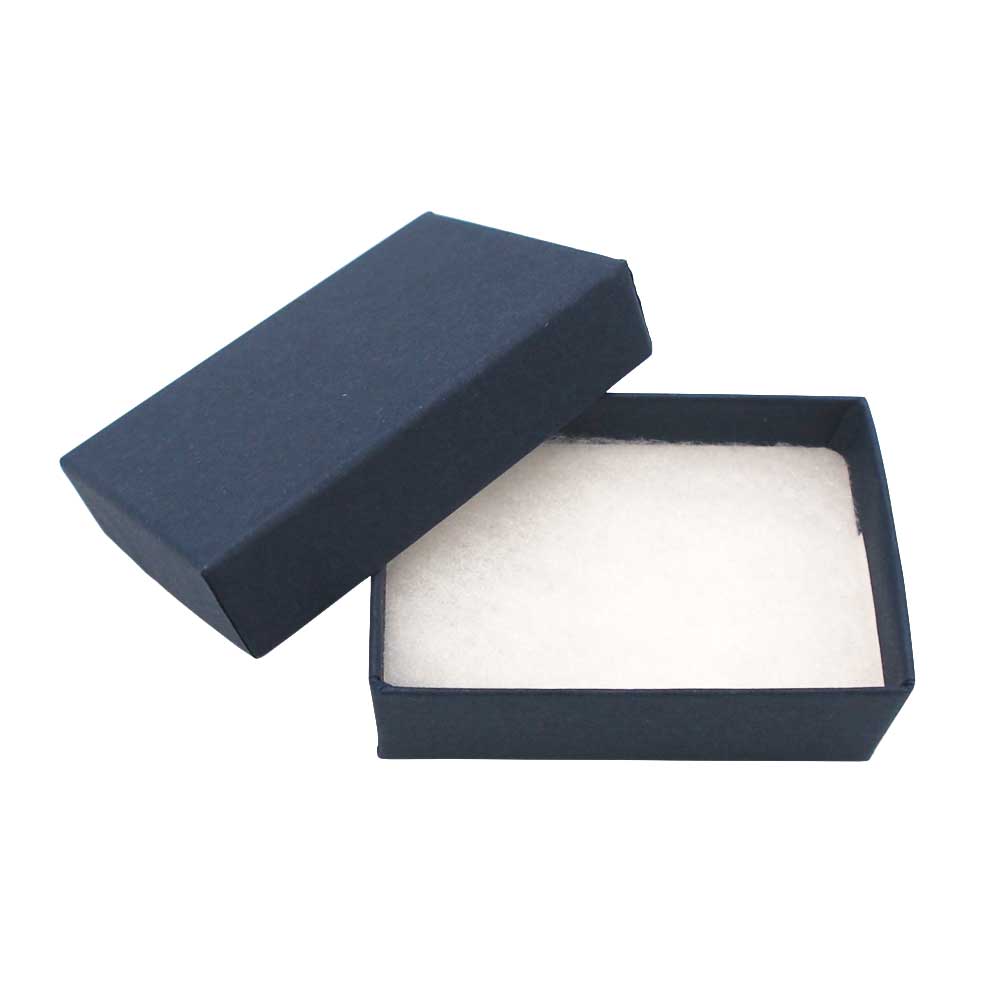 Navy Blue Cotton FIlled Box open to show cotton filling insert