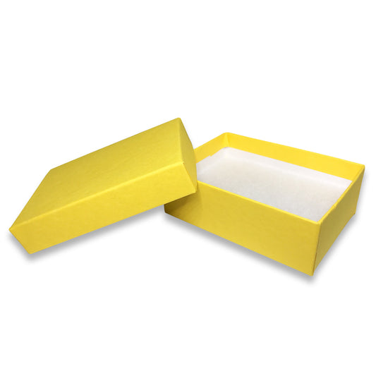 Yellow Kraft Cotton Filled Box opened to show cotton filling