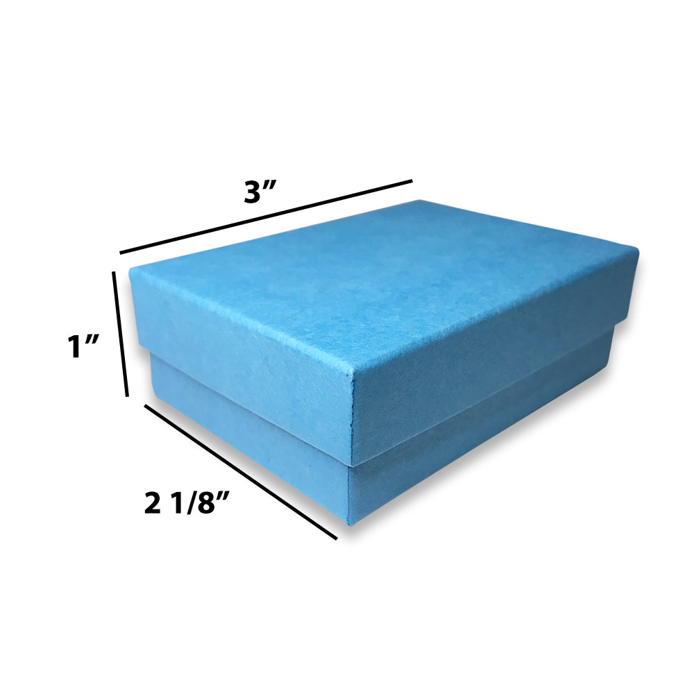 Light Blue Cotton Filled Box Dimensions: 3" x 2 1/8" x 1"H