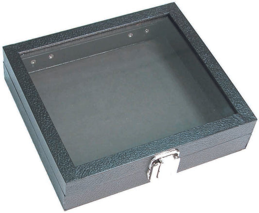 Medium Clear Glass Top Lid with Metal Claps Display Tray - 8 1/4" x 7 1/4" x 2"H