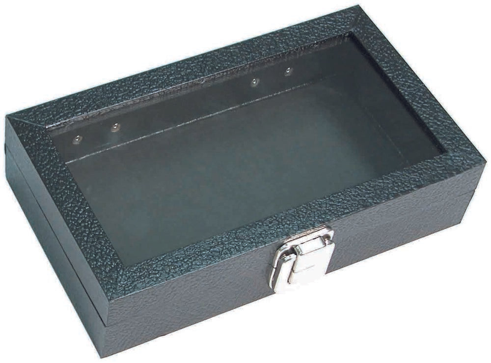 Small Clear Glass Top Lid with Metal Claps Display Tray - 8 1/8" x 4 3/4" x 2"H