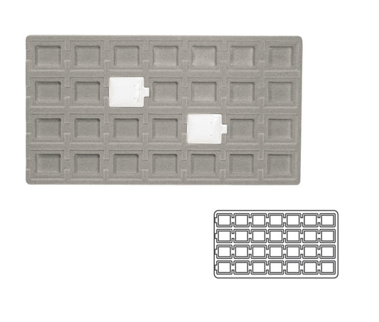Grey 28 Compartment Puff Earring Card Flocked Tray Insert Liner