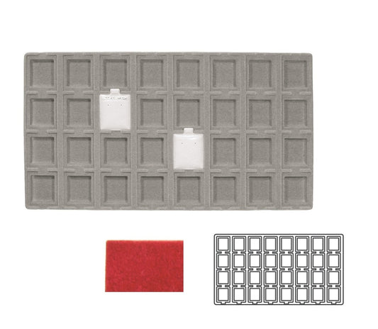Red 32 Compartment Puff Earring Card Flocked Tray Insert