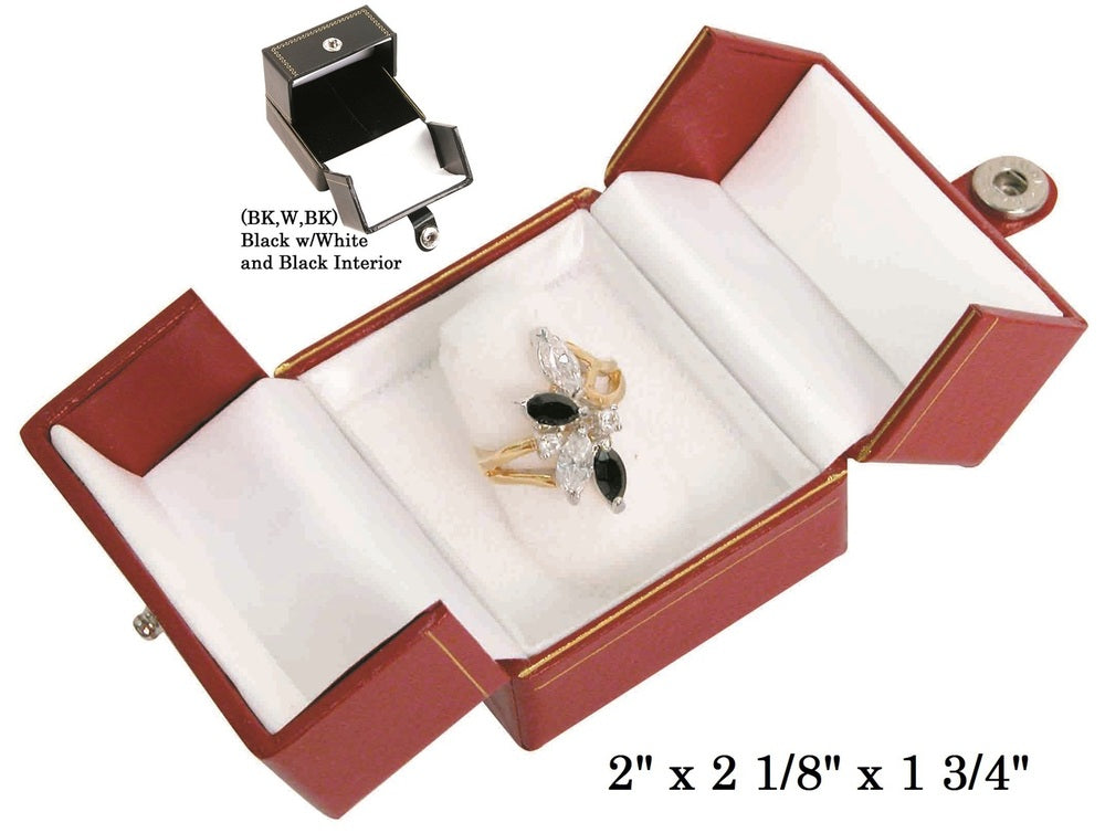 Black/White Finger Ring Snap-Tab Leatherette Box