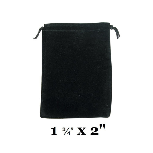 Black Ultra-Soft Velvet Drawstring Bags - 12 Bags/Pk (1 3/4" x 2"H)