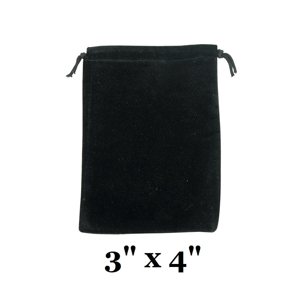 Black Ultra-Soft Velvet Drawstring Bags - 12 Bags/Pk (3" x 4"H)