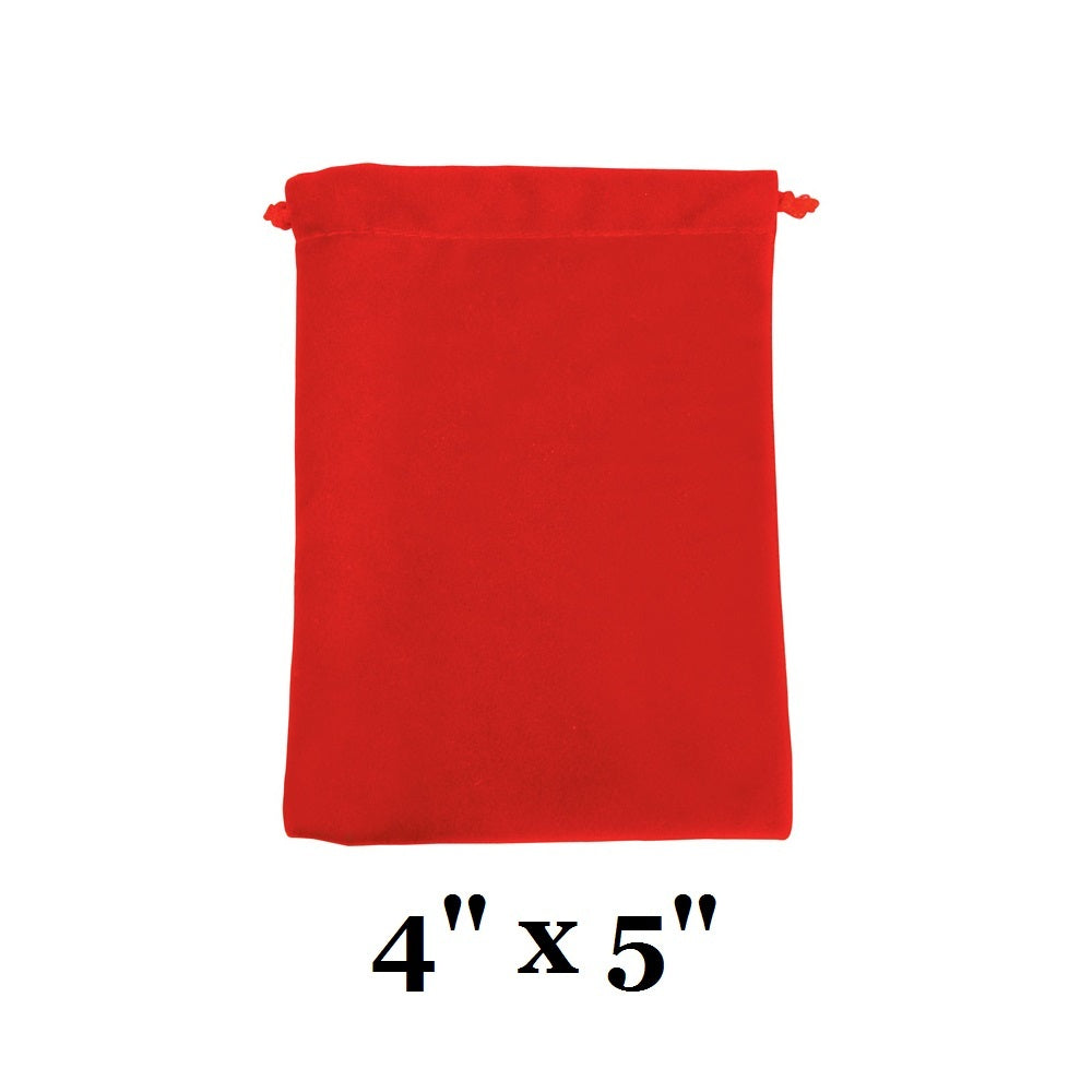 Red Ultra-Soft Velvet Drawstring Bags - 12 Bags/Pk (4" x 5"H)