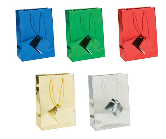 Assorted Metallic Tote Bag - 8" x 5" x 10"H 10Bags/Pack