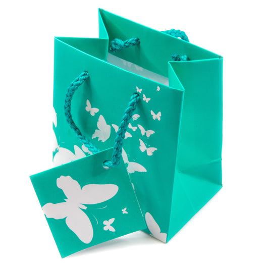 White Butterfly Spot Coating Tote Gift Bag - 3" x 2" x 3 1/2"H (10Bags/Pack)