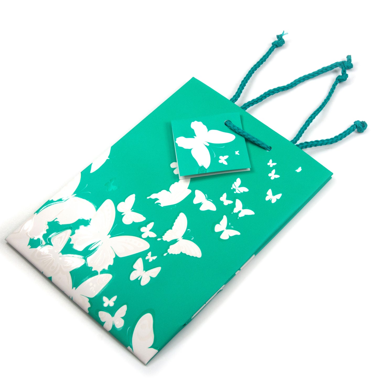 White Butterfly Spot Coating Tote Gift Bag - 4 3/4" x 2 1/2" x 6 3/4"H folded flat