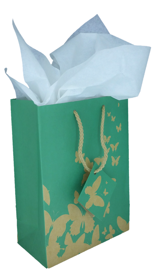 Green Kraft Butterfly Tote Bag - 8" x 5" x 10"H (10Bags/Pack)