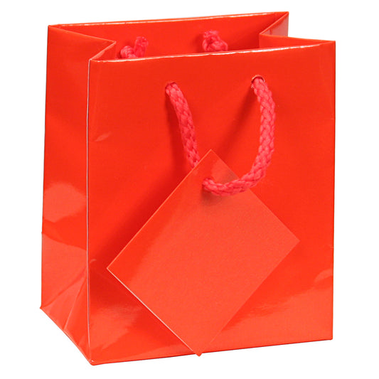 Red Glossy Solid Color Tote Bag - 4" x 2 3/4" x 4 1/2"H (10Bags/Pack)