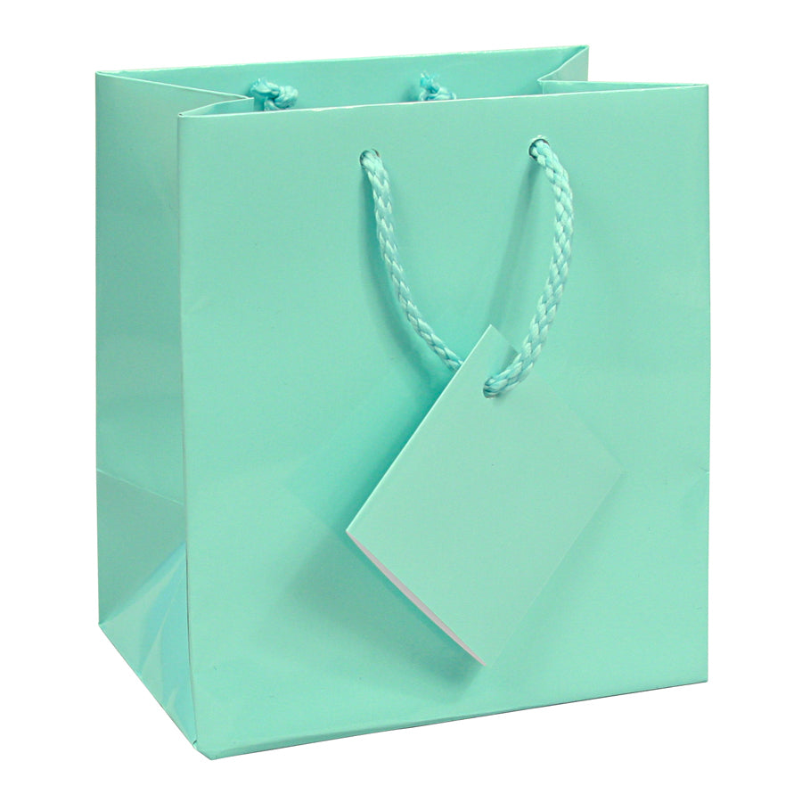 Teal Glossy Solid Color Tote Bag - 3" x 2" x 3 1/2"H (10Bags/Pack)