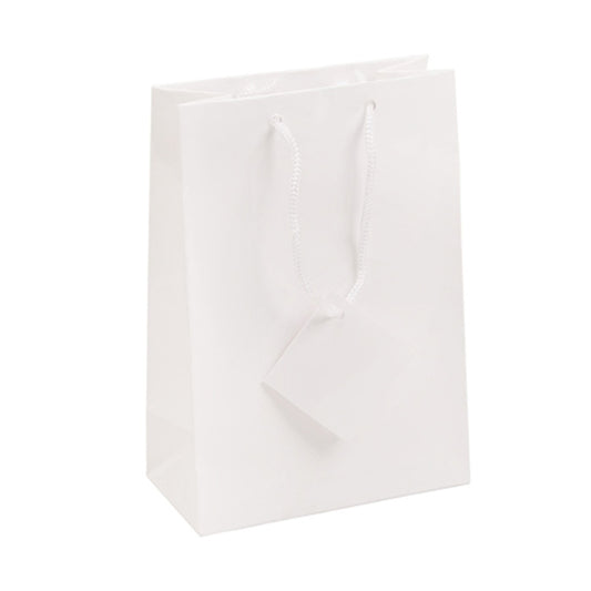 White Glossy Solid Color Tote Bag - 4" x 2 3/4" x 4 1/2"H (10Bags/Pack)