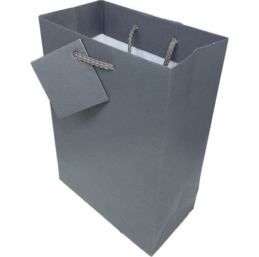 Dark Grey Matte Finish Shopping Tote Gift Bag - 4 3/4" x 2 1/2" x 6 3/4"H (10Bags/Pack)