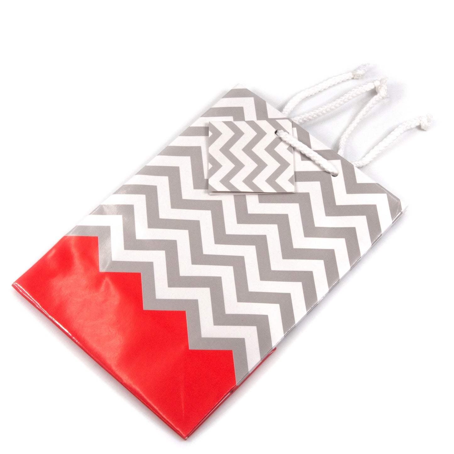 Coral Polka Dot / Chevron Glossy Tote Gift Bag - 4 3/4" x 2 1/2" x 6 3/4"H (10Bags/Pack)