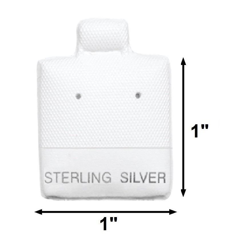 White "Sterling Silver" Printed Vinyl Puff Earring Display Cards - 1" x 1" - 100Pcs/Pk