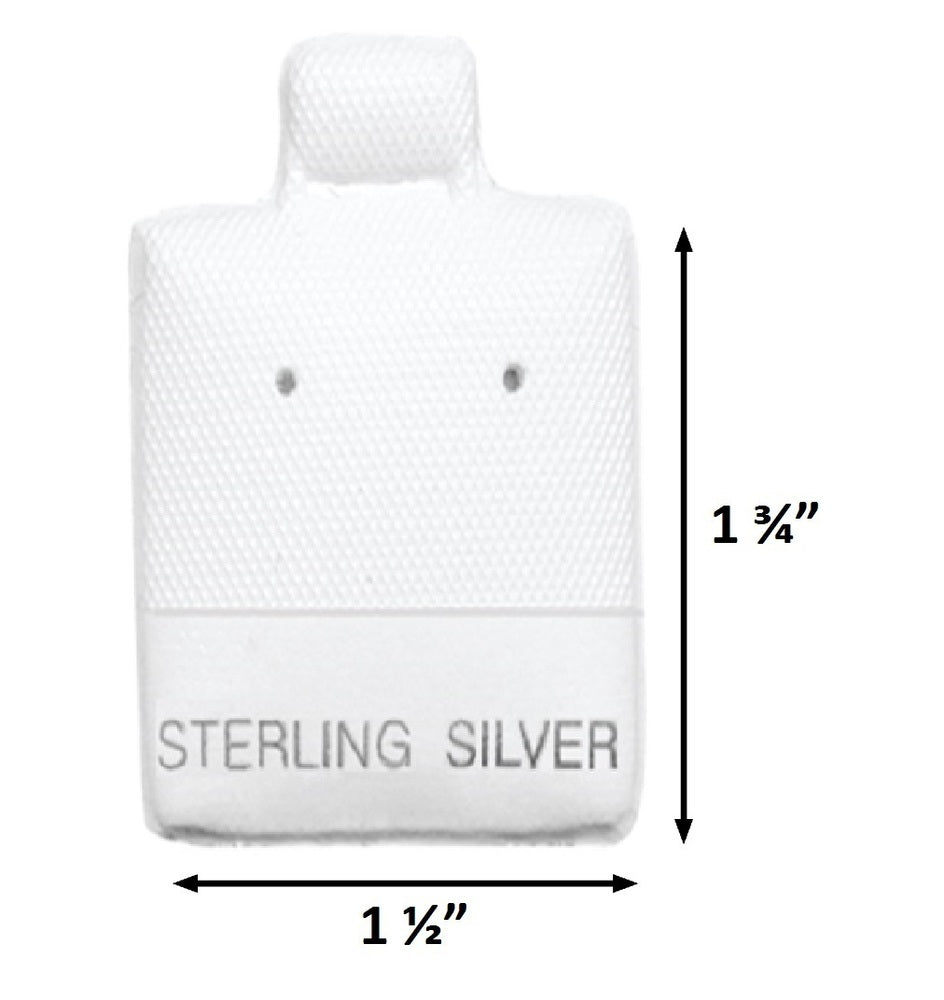 White "Sterling Silver" Printed Vinyl Puff Earring Display Cards - 1 1/2" x 1 3/4" - 100Pcs/Pk