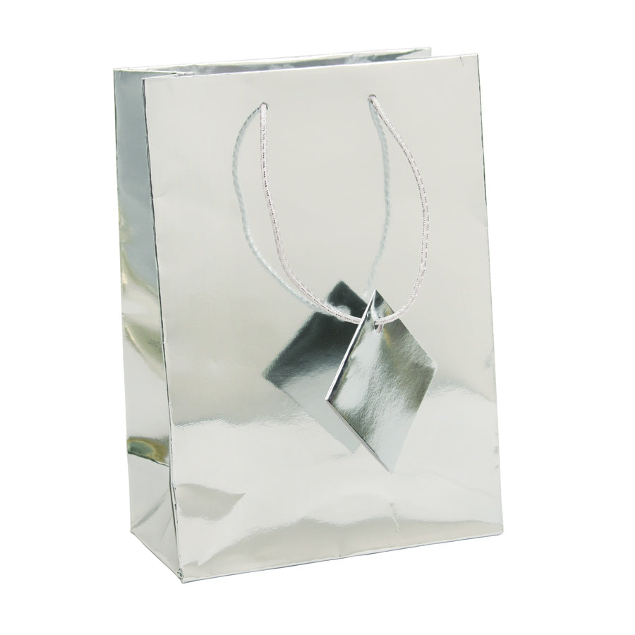 Silver Metallic Tote Bag - 3" x 2" x 3 1/2"H (10Bags/Pack)