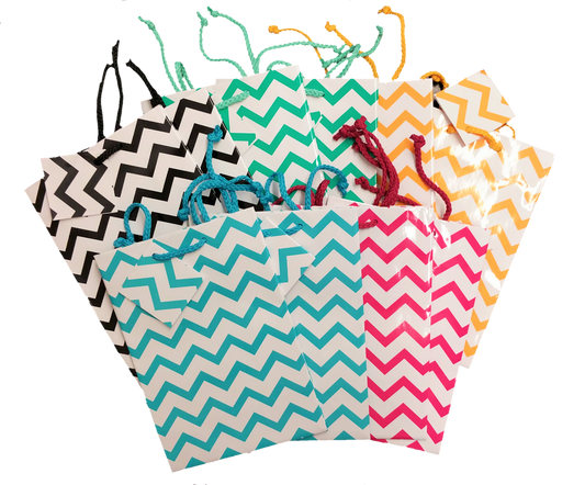 Assorted Chevron Tote Gift Bags - 4" x 2 3/4" x 4 1/2"H (10Bags/Pk)