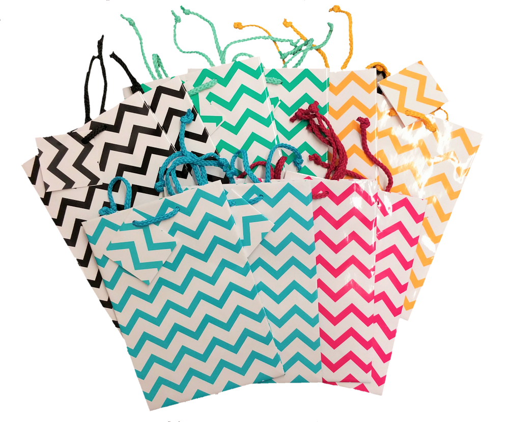 Assorted Chevron Tote Gift Bags - 4 3/4" x 2 1/2" x 6 3/4"H (10Bags/Pk)