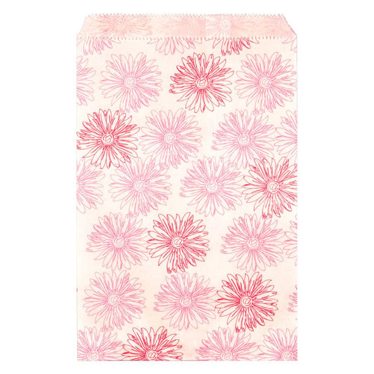 Pink Flower Pattern Paper Bags - 100Bags/Pack (Multiple Sizes Available)