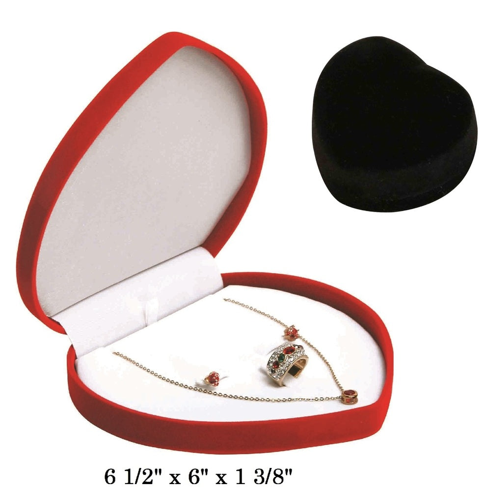 Soft Flocked Black Velour Large Heart Necklace Gift Box