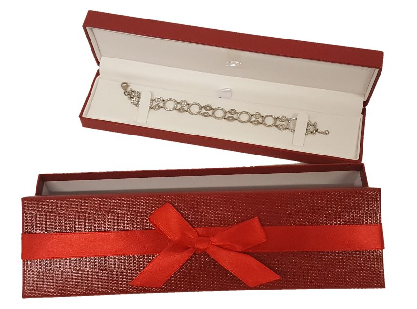 Exquisite Textured Red Bracelet Gift Box with Pre-tied Ribbon