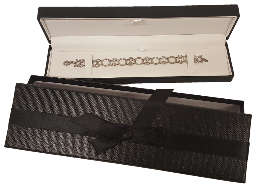 Exquisite Textured Black Bracelet Gift Box with Pre-tied Ribbon