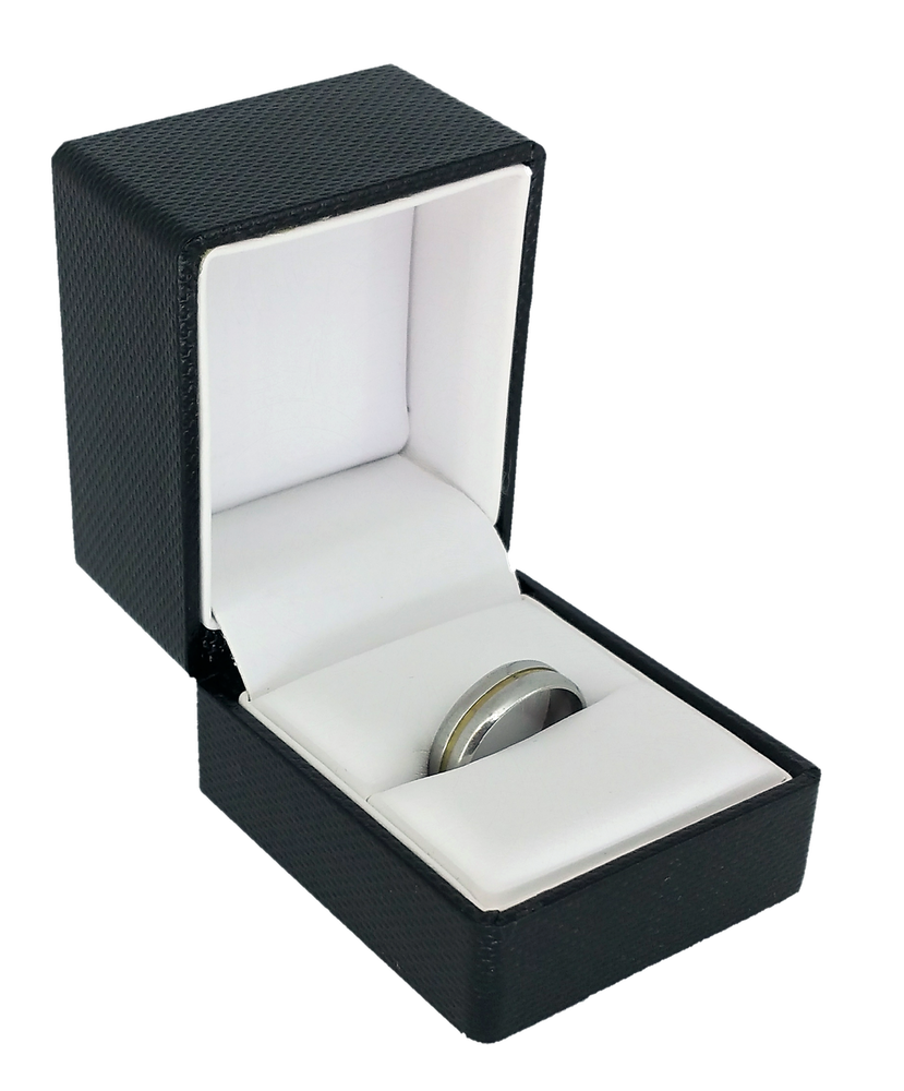 Exquisite Textured Black Ring Gift Box with Pre-tied Ribbon