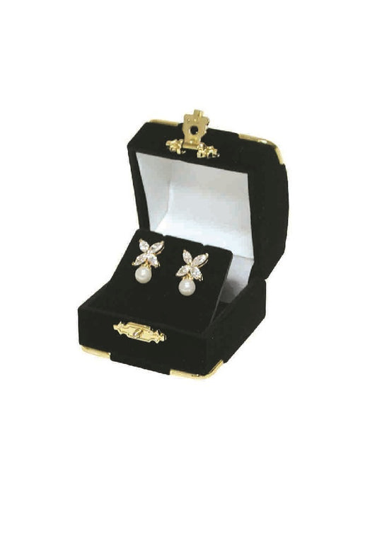 Black Earring Flocked Velvet Clasped Box