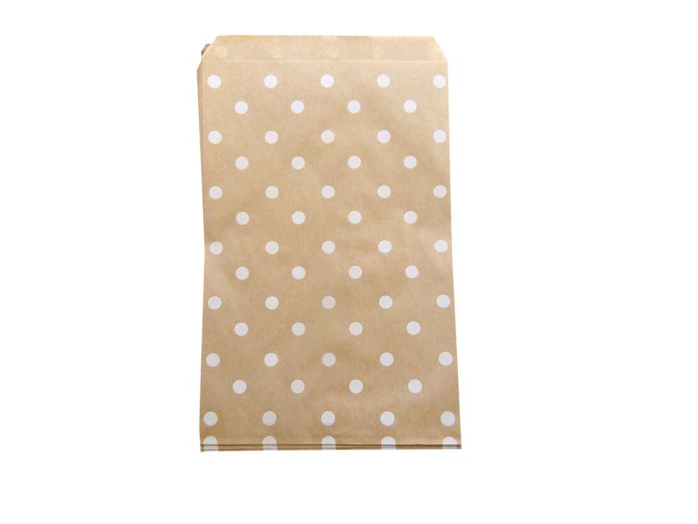 100 Bags - Kraft White Polka Dot Bags - 4 Sizes