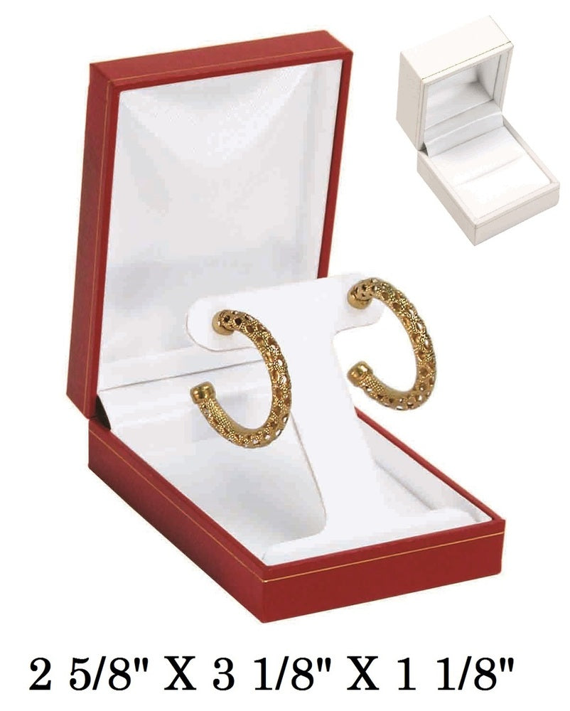 White T-Shape Earring w/White Satin interior Classic Leatherette Box