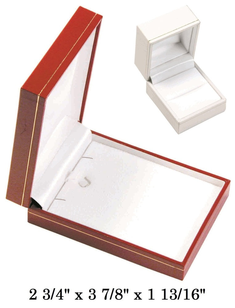 White Large Pendant w/White Satin interior Classic Leatherette Box