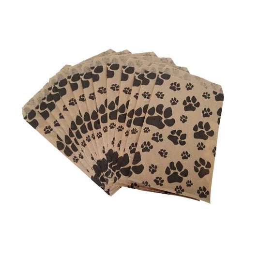 Paw Print - Flat Paper Bags - 100Bags/Pack - Multiple Sizes