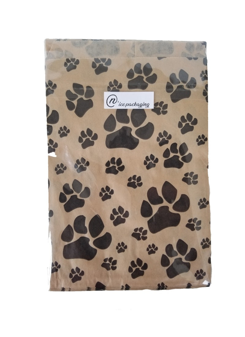 Paw Print - Flat Paper Bags - 100Bags/Pack - Multiple Sizes