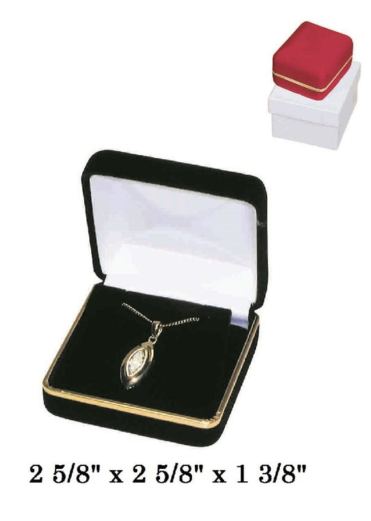 Classic Red Velvet Metal Large Pendant/Earring Gift Box with Brass Trim